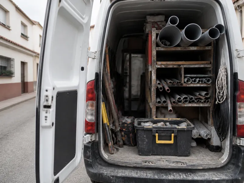 Herramientas de fontanero en furgoneta de trabajo para desplazarse por Orihuela y la costa