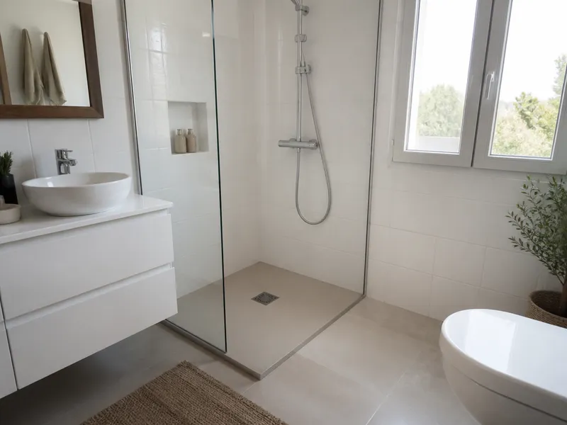 Baño mediterráneo reformado con ducha, sin personas